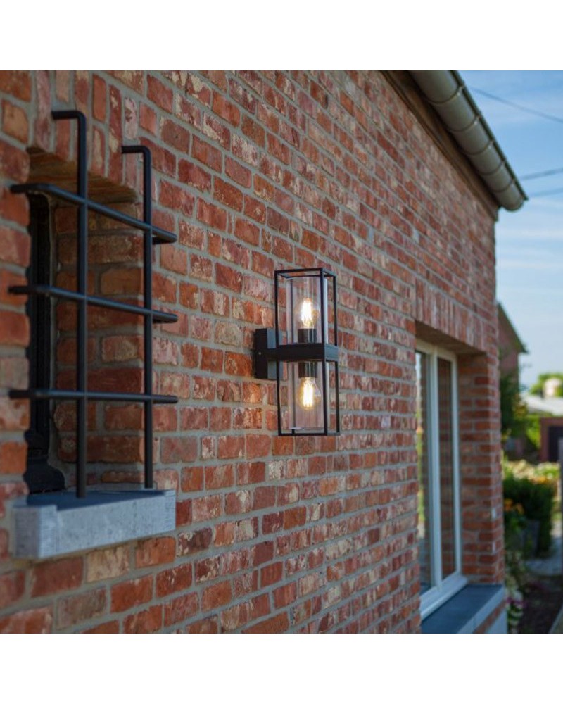 Outdoor wall light 39.3cm in aluminum and glass with black finish 2xE27 IP44
