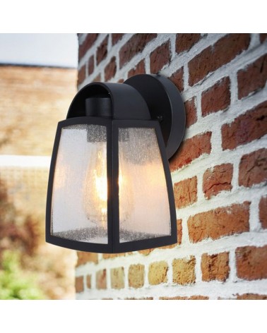 Black outdoor wall light 20cm in aluminum and droplet effect glass E27 IP44