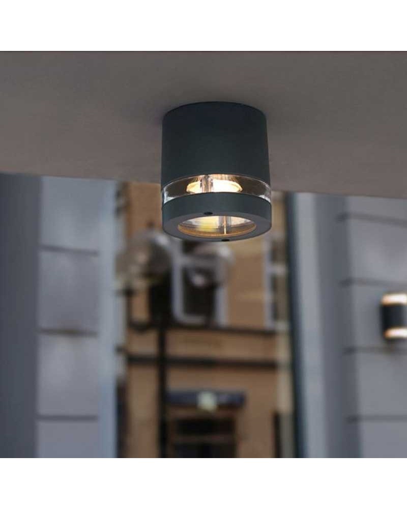 Outdoor ceiling light 10.2cm in aluminum and PC dark grey finish GU10 IP44