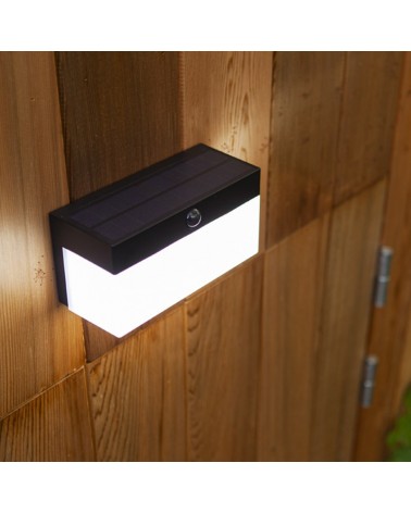 Aplique pared de exterior negro SOLAR 18cm LED 9,7W IP44 sensor movimiento control voz CCT 2700K-6500K