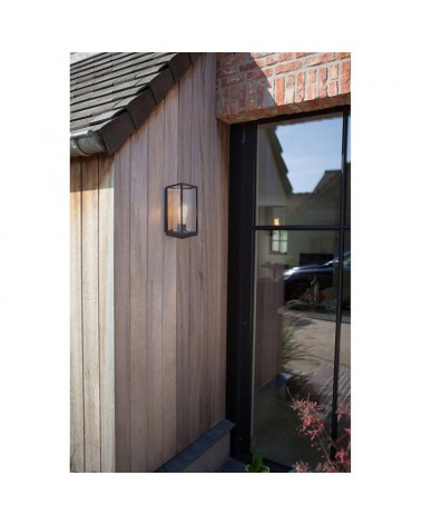 Outdoor wall light 26cm in aluminum and glass with black and wood finish E27 IP44