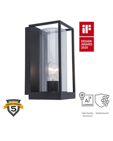 Outdoor wall lamp 26cm in aluminum and glass with black finish E27 IP44
