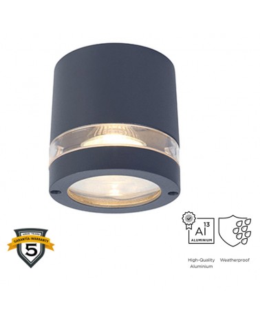 Outdoor ceiling light 10.2cm in aluminum and PC dark grey finish GU10 IP44