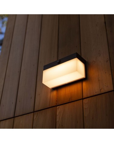 Aplique pared de exterior negro SOLAR 18cm LED 9,7W IP44 REGULABLE sensor movimiento control voz
