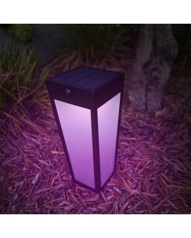 SOLAR spiked lantern 48.4cm LED 8.4W aluminum and glass black finish IP44 DIMMABLE RGB motion sensor voice control