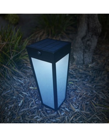 Farol pincho SOLAR 48,4cm LED 8,4W aluminio y cristal acabado negro IP44 REGULABLE RGB sensor movimiento control voz