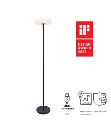 Lámpara de pie SOLAR 173,5cm LED 5,1W aluminio acabado negro IP54 conexión USB