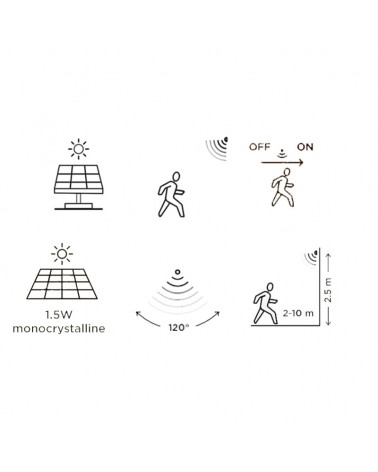 Aplique pared de exterior negro SOLAR 18cm LED 9,7W IP44 sensor movimiento control voz CCT 2700K-6500K