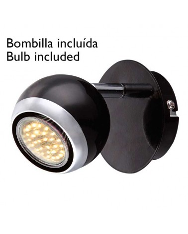 Black and chrome wall spotlight with GU10 spherical shade LED bulb included