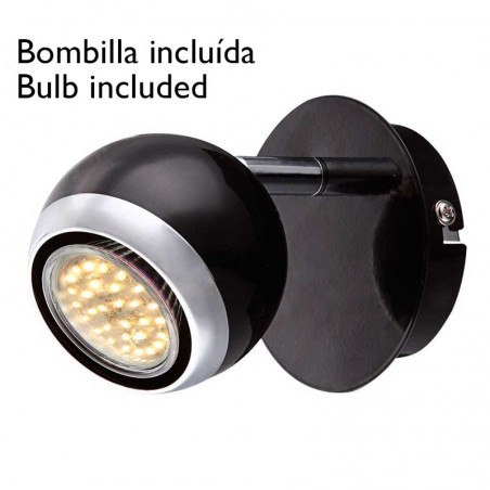 Black and chrome wall spotlight with GU10 spherical shade LED bulb included