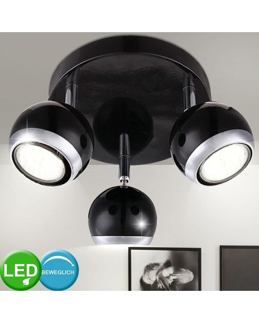 Plafón negro y cromado para pared con pantalla esferica 3xGU10 bombillas LED incluidas
