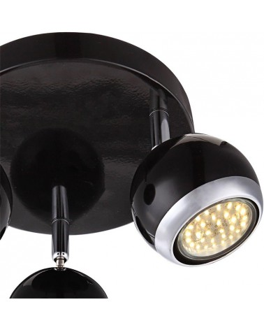 Plafón negro y cromado para pared con pantalla esferica 3xGU10 bombillas LED incluidas