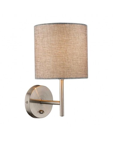 Nickel wall lamp with base switch and sand-colored fabric lampshade 1xE14