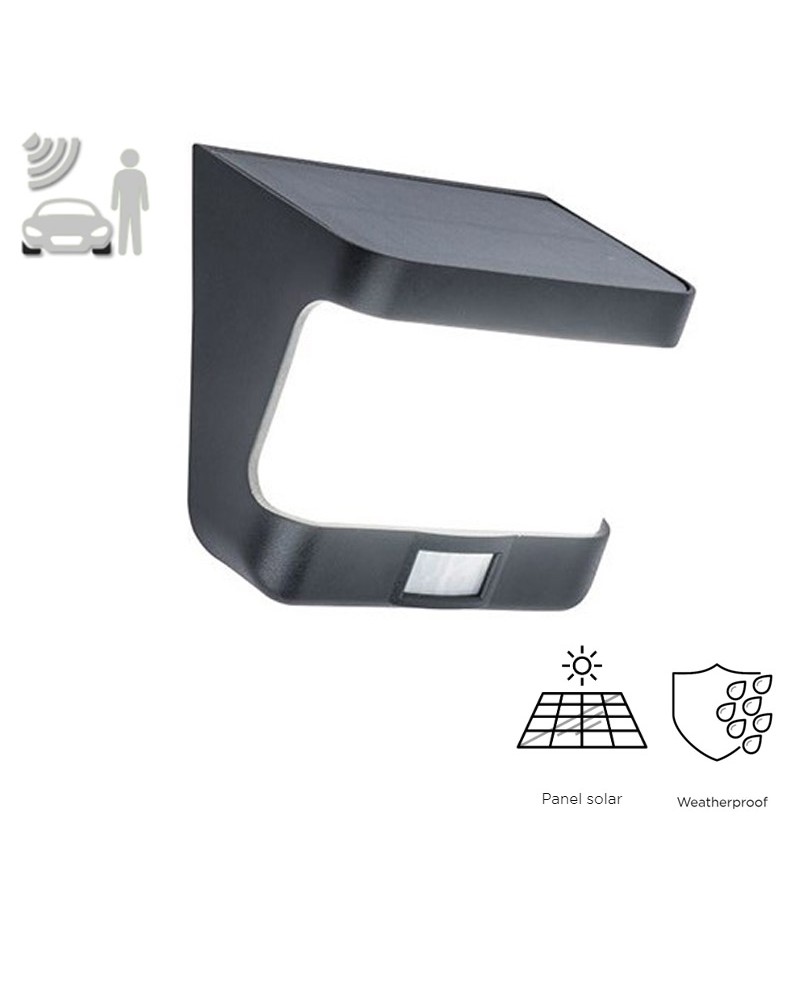 Black outdoor wall lamp SOLAR 11.8cm LED 8W IP54 5000K MOTION SENSOR