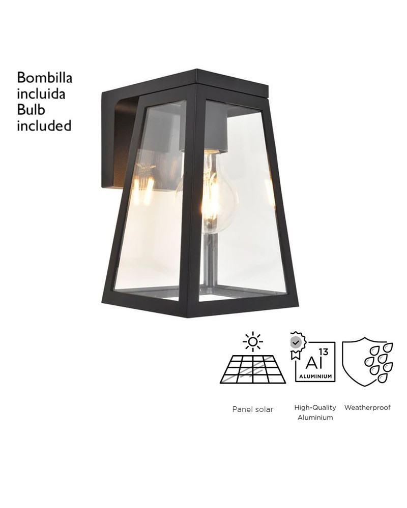 Black outdoor wall lamp SOLAR 20.7cm aluminum and glass E27 2W IP44 2700K
