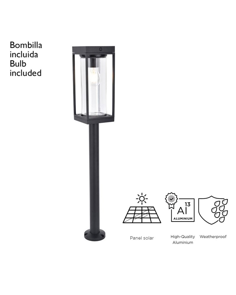 Outdoor beacon SOLAR 76cm aluminum and glass black finish E27 IP44