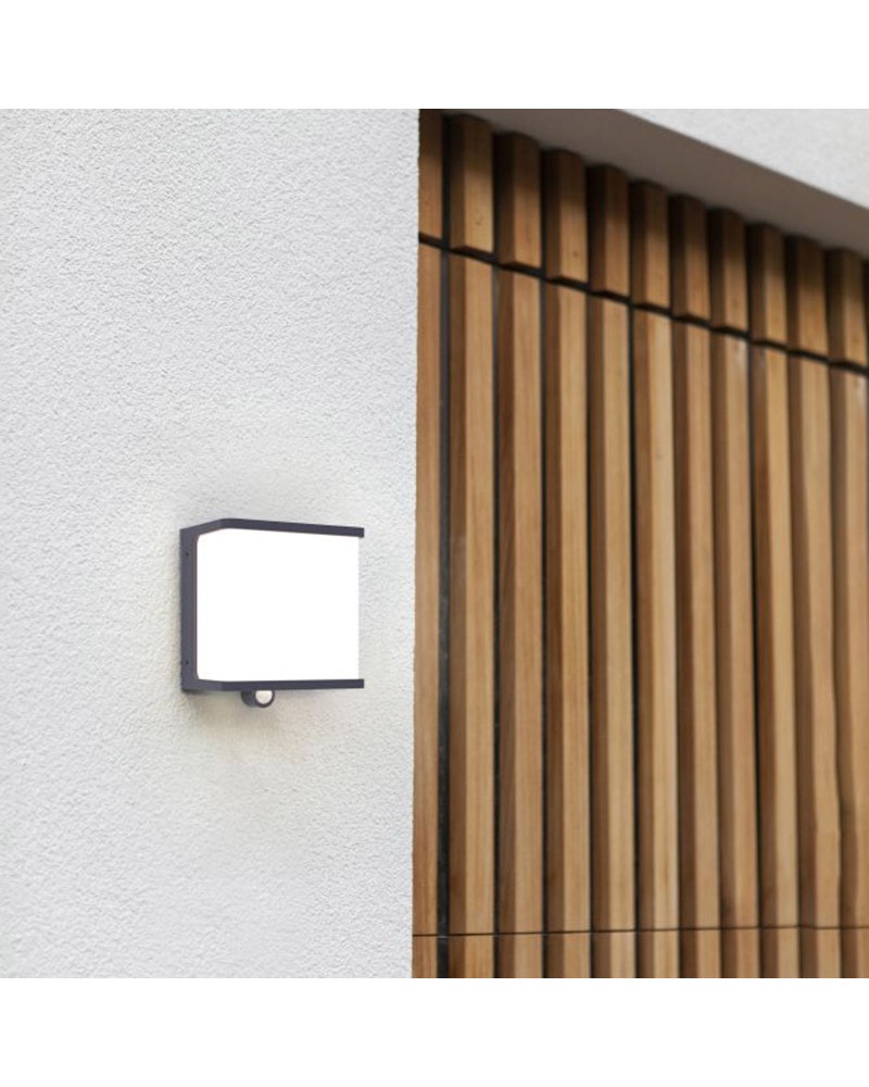 Aplique pared de exterior gris oscuro SOLAR 15cm aluminio y PC LED 12W IP44 4000K SENSOR MOVIMENTO