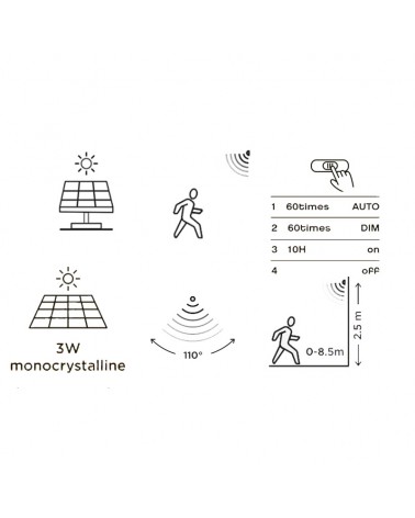 Dark grey outdoor wall light SOLAR 35cm aluminum and PC LED 16.5W IP54 4000K MOTION SENSOR