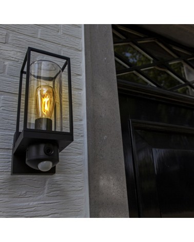 Outdoor wall lamp in aluminum and black glass 32.6cm E27 IP44 with app movement sensor and full HD camera
