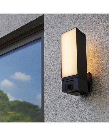 Dark grey aluminum and PC outdoor wall light 32.5cm LED 17.3W IP44 with app movement sensor and full HD camera DIMMABLE
