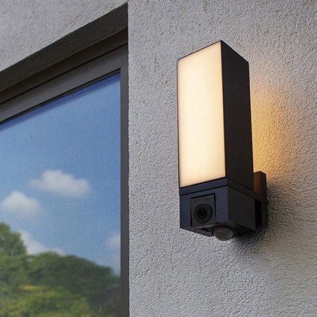 Dark grey aluminum and PC outdoor wall light 32.5cm LED 17.3W IP44 with app movement sensor and full HD camera DIMMABLE