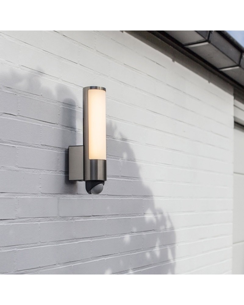 Aplique de exteriores 34,5cm LED 15,5W de acero inoxidable y PC IP44 sensor movimiento ajustable
