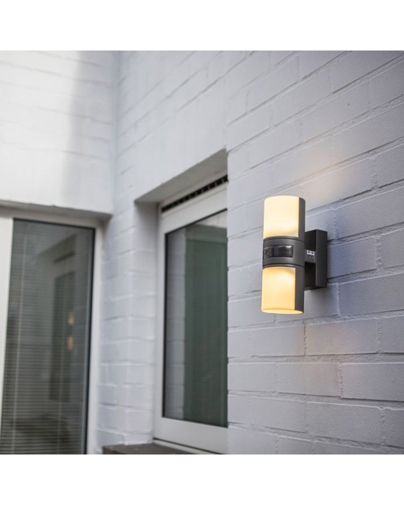 Outdoor wall light 24.5cm LED 16.5W made of aluminum and dark grey PC moving heads IP54 movement sensor