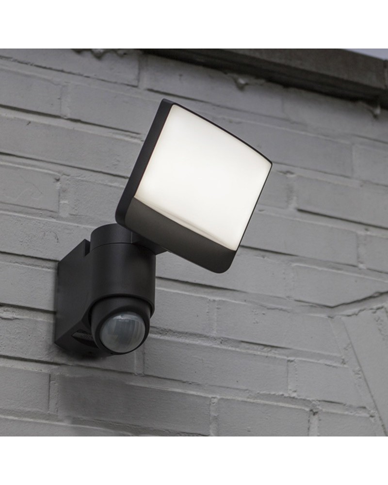 Aplique de exteriores 24,5cm cabezal oscilante LED 15,4W de sintético y PC gris oscuro IP54 sensor movimiento ajustable