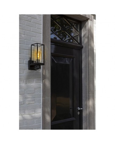 Aplique de exteriores de aluminio y cristal negro 32,6cm E27 IP44 sensor movimiento app y camara full HD
