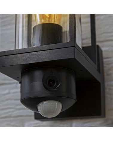 Outdoor wall lamp in aluminum and black glass 32.6cm E27 IP44 with app movement sensor and full HD camera