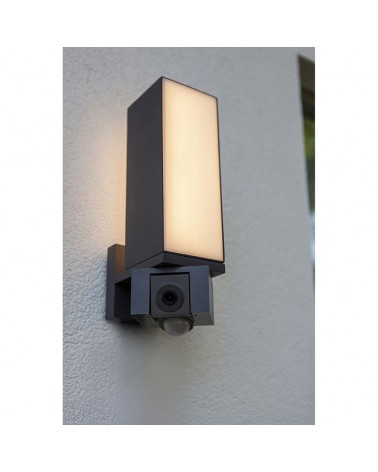 Dark grey aluminum and PC outdoor wall light 32.5cm LED 17.3W IP44 with app movement sensor and full HD camera CCT 2700K-6500K