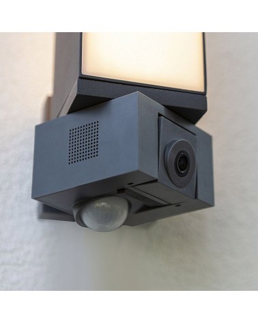 Aplique de exteriores de aluminio y PC gris oscuro 32,5cm LED 17,3W IP44 sensor movimiento app y camara full HD CCT 2700K-6500K
