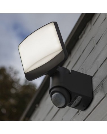 Aplique de exteriores 24,5cm cabezal oscilante LED 15,4W de sintético y PC gris oscuro IP54 sensor movimiento ajustable