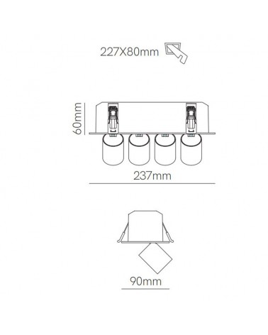Downlight empotrable cuádruple convertible en proyector LED 24W oscilante 355° REGULABLE
