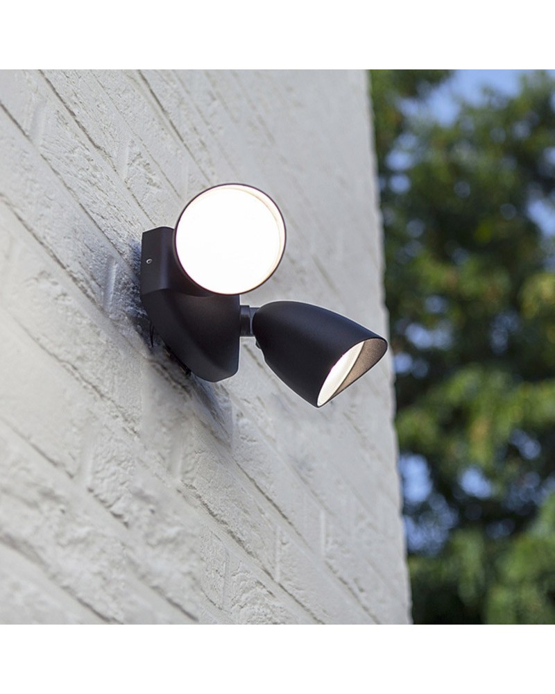 Aplique de exteriores doble 25,3cm LED 23,5W de aluminio y PC negro 4000K IP54