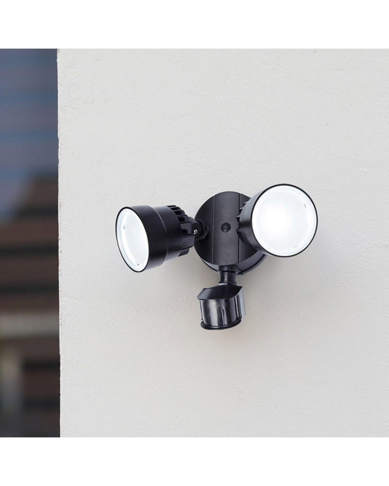 Aplique de exteriores doble 26,1cm LED 12W de sintético y PC negro 5000K IP54 sensor movimiento ajustable
