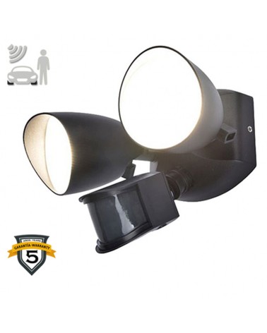 Double outdoor wall light 25.3cm LED 23.5W made of aluminum and black PC 4000K IP54 adjustable movement sensor