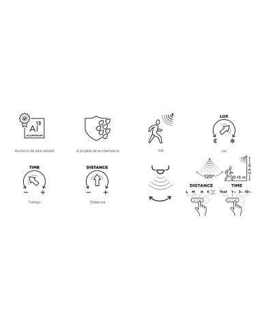 Double outdoor wall light 25.3cm LED 23.5W made of aluminum and black PC 4000K IP54 adjustable movement sensor