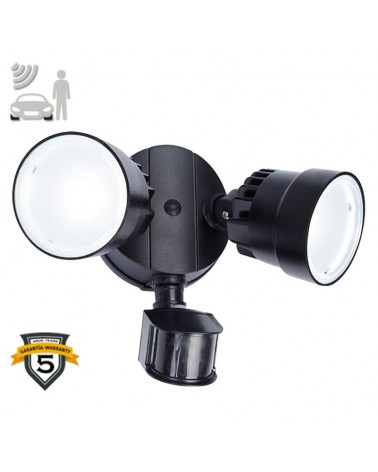 Double outdoor wall light 26.1cm LED 12W synthetic and black PC 5000K IP54 adjustable movement sensor