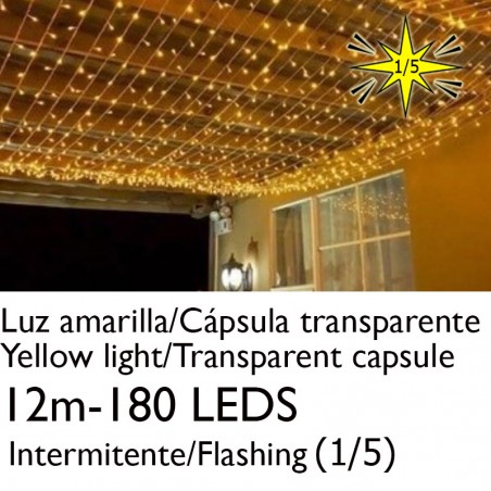 String light 12m and 180 LEDs Flashing yellow light clear capsule yellow cable connectable IP65 suitable for outdoor use