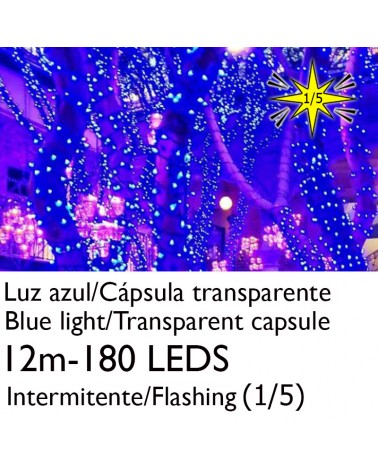 String light 12m and 180 LEDs Flashing blue light clear capsule blue cable connectable IP65  suitable for outdoor use