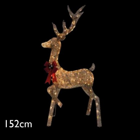 Figura Navideña Reno ciervo LED 3D con 150 leds luz cálida 152cm 6W IP44 baja tensión 31V