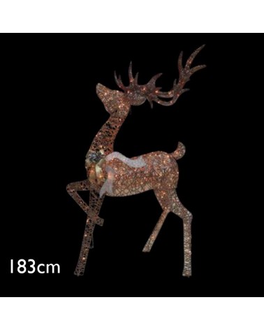 Figura Navideña Reno ciervo LED 3D con 180 leds luz cálida 183cm 6W IP44 baja tensión 31V