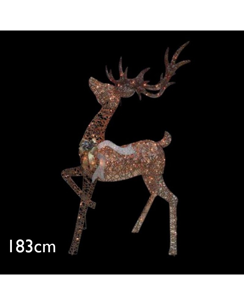 Figura Navideña Reno ciervo LED 3D con 180 leds luz cálida 183cm 6W IP44 baja tensión 31V