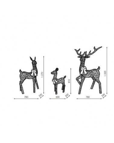 Figura Navideña 3D set de 3 Renos LED 3D luz cálida 7W IP44 baja tensión 31V