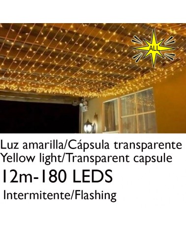 Guirnalda 12m y 180 LEDs Intermitente luz amarillo cápsula clara cable amarillo empalmable IP65 apta para exterior