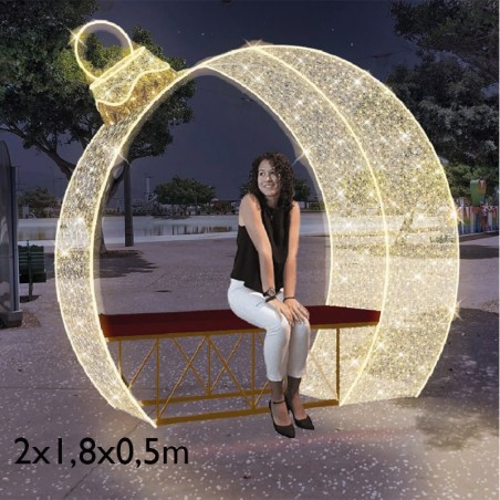 Photocall ball shape arch with 3D flashing bench 2 meters 145W LED and PVC tapestry IP65 low voltage 24V