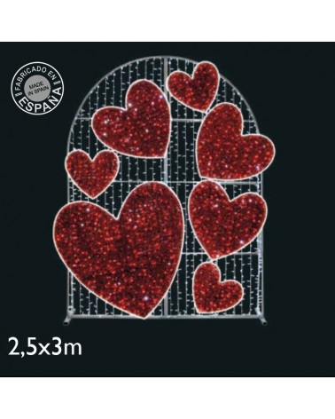 Photocall selfie hearts 2.5x3 meters LED flash and colored tapestry 198.7W IP65 low voltage 24V