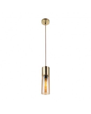 Lámpara colgante cristal ambar florón dorado E27 25cm cable textil