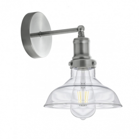 LED 20cm Wall lamp with an industrial line glass hood and metal body with a satin nickel finish 1x60W E27